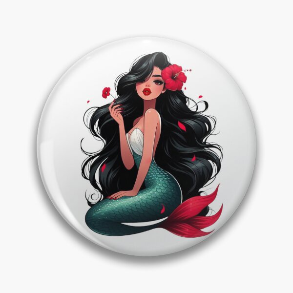 Item preview, Black-Haired Mermaid with Red Flower designed and sold by DelightWear.