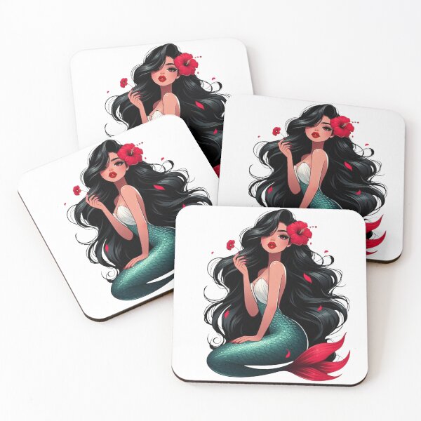 Item preview, Black-Haired Mermaid with Red Flower designed and sold by DelightWear.