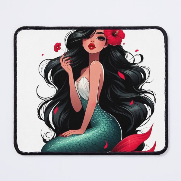 Item preview, Black-Haired Mermaid with Red Flower designed and sold by DelightWear.