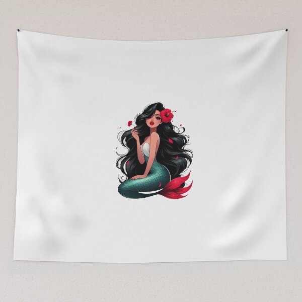 Item preview, Black-Haired Mermaid with Red Flower designed and sold by DelightWear.