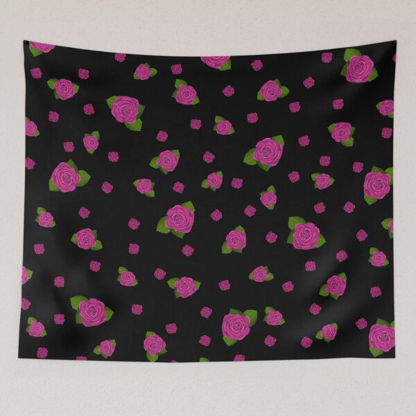Item preview, Hand-Painted Pattern of Charming Pink Roses on black background. designed and sold by ArchersBoutique.