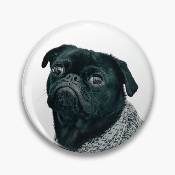 Item preview, Cute Black Pug with Gray Knitted Scarf – Cozy Winter Dog Illustration Gift for Pug Lovers designed and sold by MONINA-DESIGN.