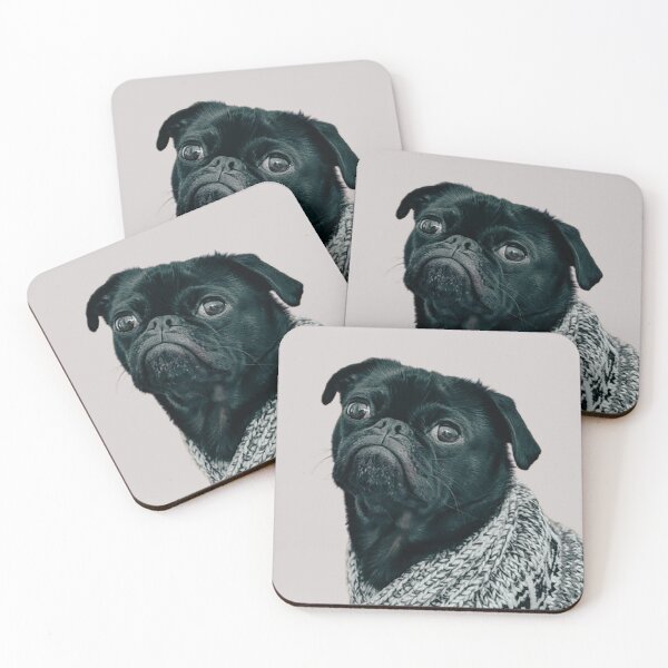 Item preview, Cute Black Pug with Gray Knitted Scarf – Cozy Winter Dog Illustration Gift for Pug Lovers designed and sold by MONINA-DESIGN.