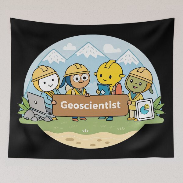 Item preview, Cartoon Geoscientists – Fun Earth Science Design with Tools, Volcano, and Dinosaurs designed and sold by VividOrganica.