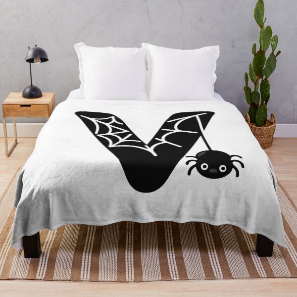 Item preview, Halloween Letter V – Black Spider Web Kawaii Cartoon designed and sold by PrintCreations9.