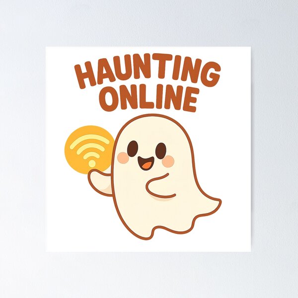 Item preview, Ghost with WiFi Signal – Funny Haunting Online Tech Joke designed and sold by Monty Prints Studio.