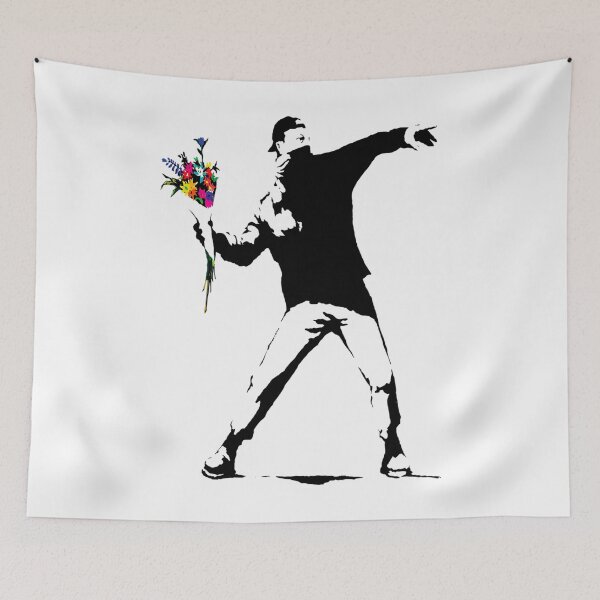 Item preview, Banksy Protester Throwing Flowers designed and sold by AmberJakubowski.