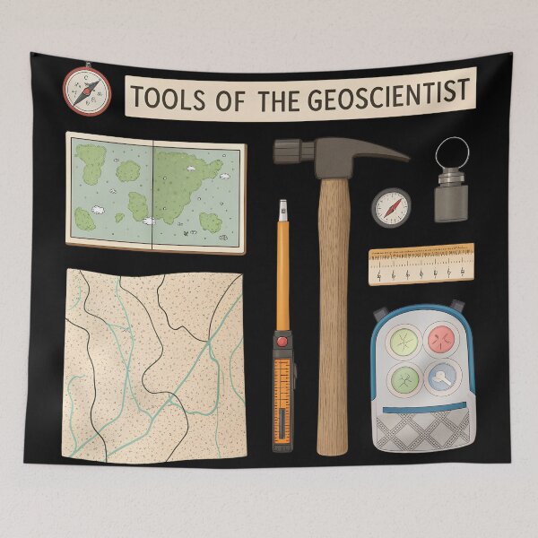 Item preview, Tools of the Geoscientist – Geology Field Kit Hammer Compass Map Rock Samples designed and sold by VividOrganica.