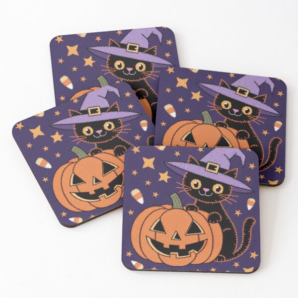 Item preview, Cute Black Cat and Pumpkin Embroidery Style Halloween Design designed and sold by HAFIZ-DP.