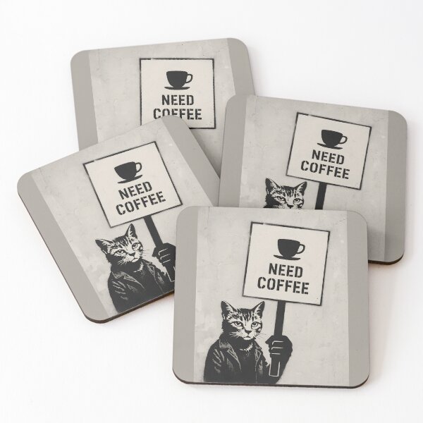 Item preview, Need Coffee Cat Protest — Stencil Street Art Design designed and sold by VoidBloom Studio.