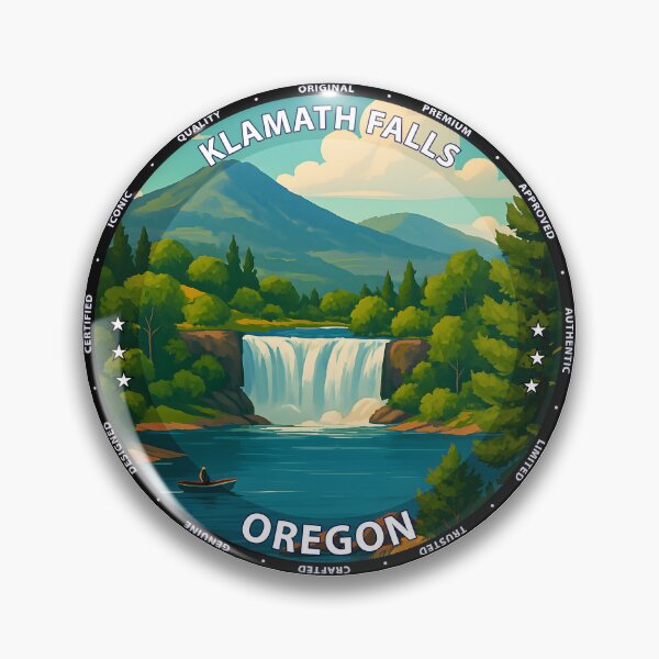 Item preview, Klamath Falls Oregon Travel Poster - Scenic Nature Art of Crater Lake & Pine Forest USA designed and sold by inkNext.