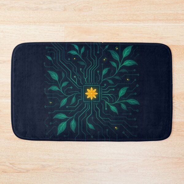 Item preview, Overgrown Neon Circuit — Cyber-Botanical Motherboard designed and sold by VoidBloom Studio.