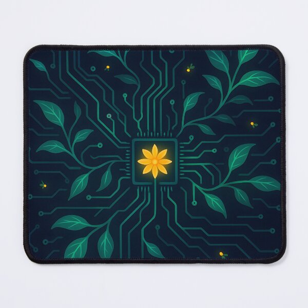 Item preview, Overgrown Neon Circuit — Cyber-Botanical Motherboard designed and sold by VoidBloom Studio.
