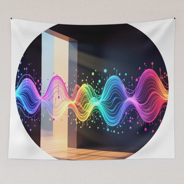 Item preview, soundwaves dark room round abstract colorful design designed and sold by SmashingDeals.