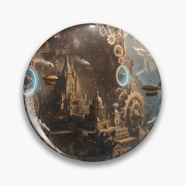 Item preview, Clockwork Citadel — Steampunk Mountain City with Airships designed and sold by VoidBloom Studio.