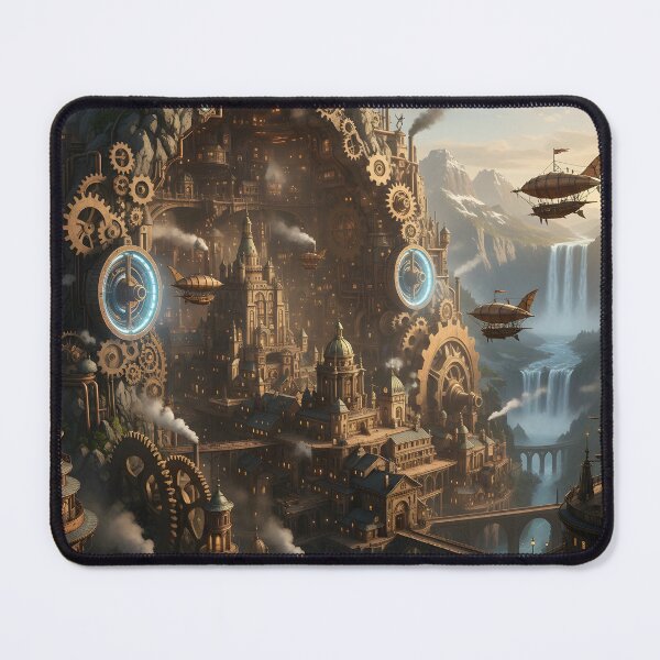 Item preview, Clockwork Citadel — Steampunk Mountain City with Airships designed and sold by VoidBloom Studio.