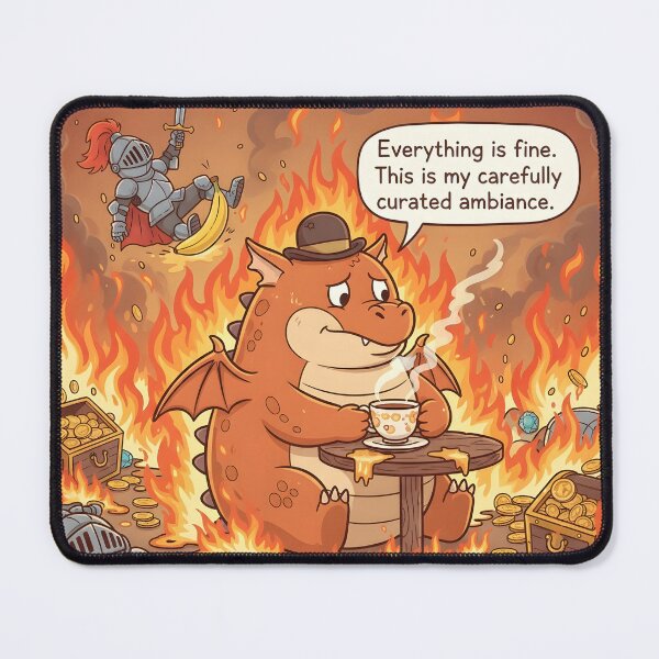 Item preview, This Is Fine — Fantasy Dragon Tea in a Burning Hoard designed and sold by VoidBloom Studio.
