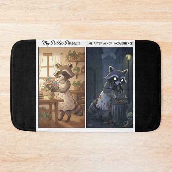 Item preview, My Public Persona vs. Me After a Minor Inconvenience — Raccoon Two-Panel Comic designed and sold by VoidBloom Studio.