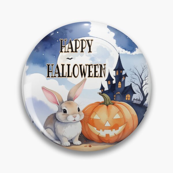 Item preview, Brown Halloween bunny with witch house, night sky, pumpkins and bats watercolors designed and sold by LiskoDesign.