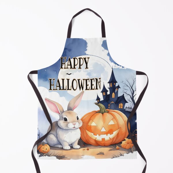 Item preview, Brown Halloween bunny with witch house, night sky, pumpkins and bats watercolors designed and sold by LiskoDesign.