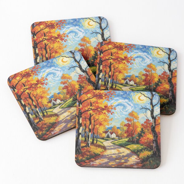 Item preview, Golden Autumn Hideaway – Impressionistic forest scene with house, path & swirling sky designed and sold by FotoworldEdel.