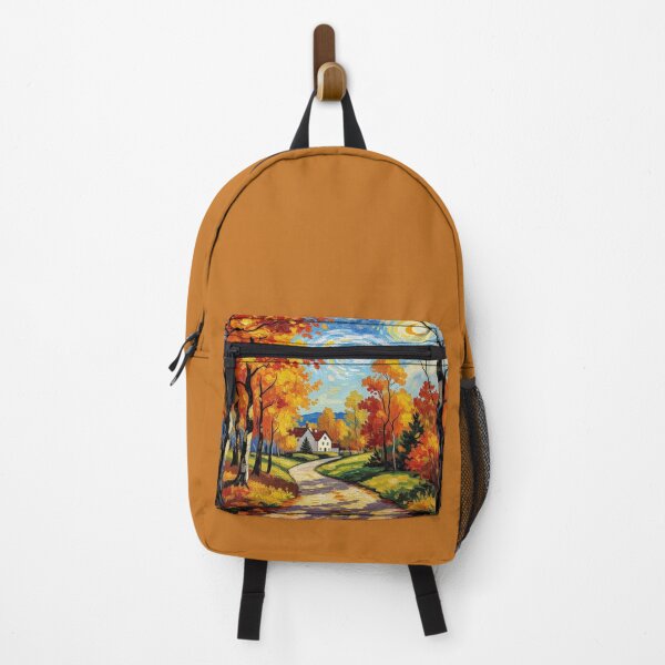 Item preview, Golden Autumn Hideaway – Impressionistic forest scene with house, path & swirling sky designed and sold by FotoworldEdel.