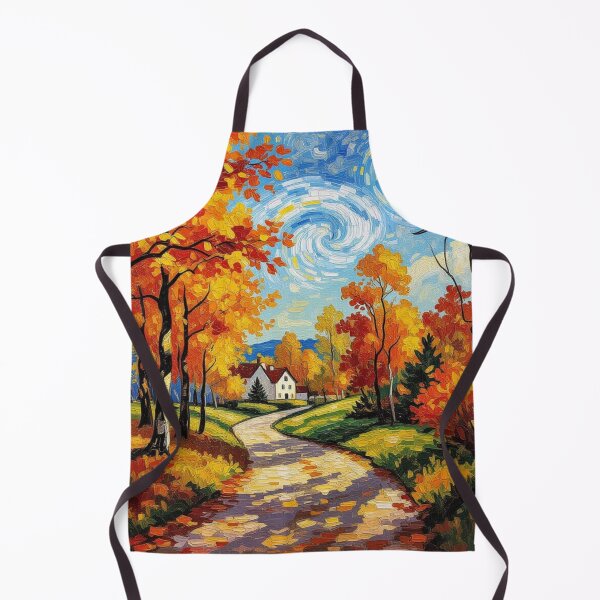 Item preview, Golden Autumn Hideaway – Impressionistic forest scene with house, path & swirling sky designed and sold by FotoworldEdel.