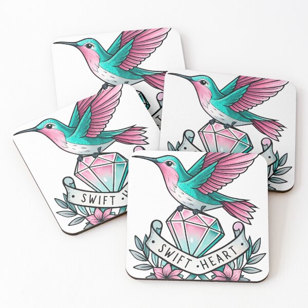 Item preview, Swift Heart – Neo-Traditional Hummingbird with Diamond and Flowers designed and sold by FlowingInkArt.