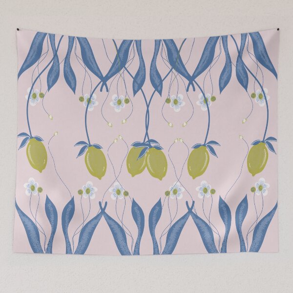 Item preview, Lemon pattern. Mediterranean seamless pattern. Blue background tiles and yellow lemons , endless background.  designed and sold by TaniaArtDesign.