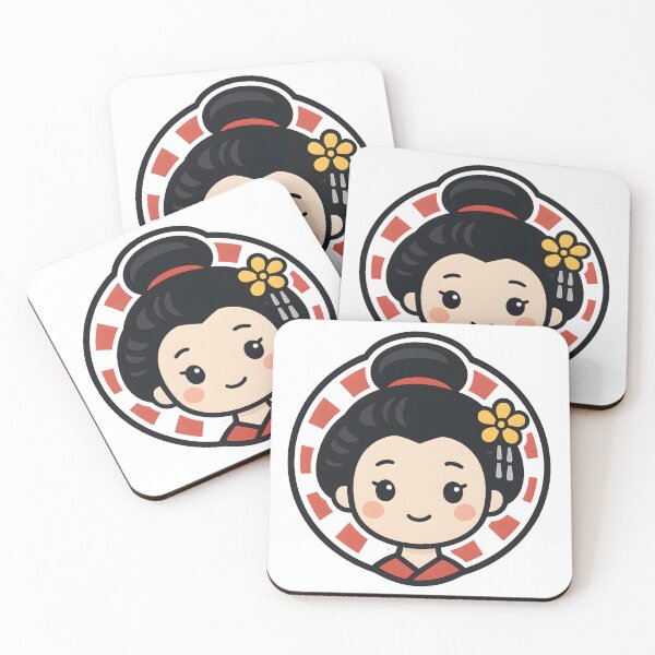 Item preview, Kawaii Geisha with Yellow Flower and Red Sun | Japanese Art Illustration designed and sold by OsasChild.