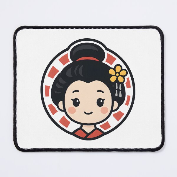 Item preview, Kawaii Geisha with Yellow Flower and Red Sun | Japanese Art Illustration designed and sold by OsasChild.