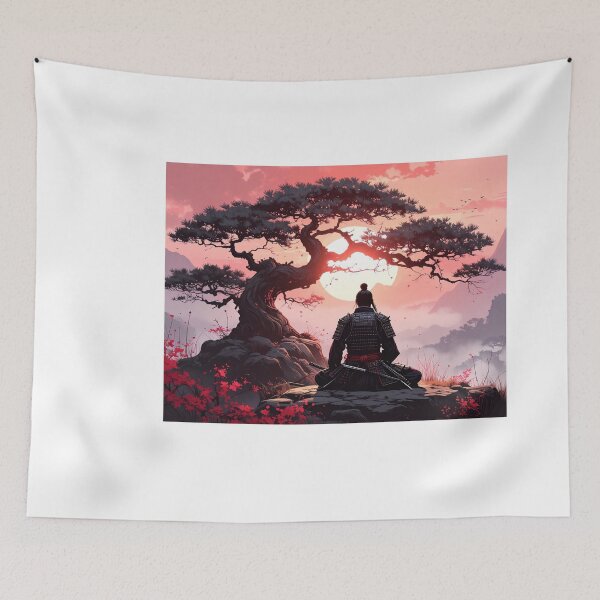 Item preview, Samurai meditating under a sacred tree designed and sold by Schoenenwald - Illustrations Uniques et Originales.
