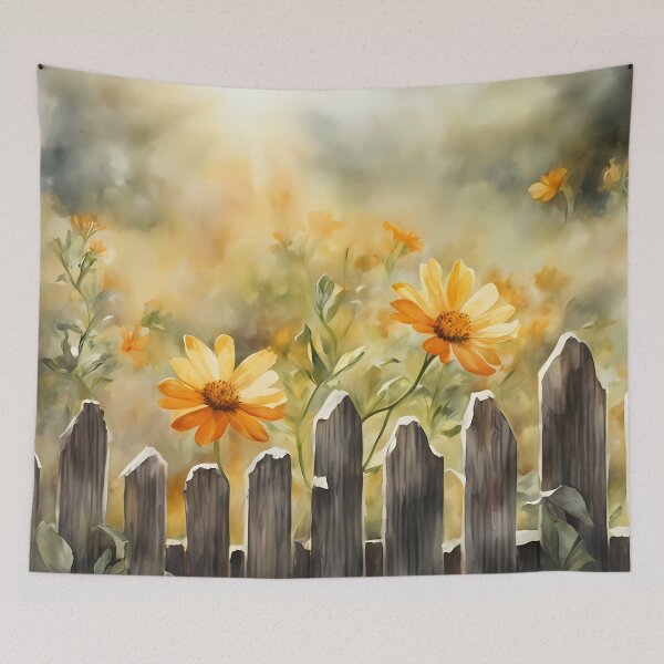 Item preview, Yellow Flowers by Wooden Fence designed and sold by CalmnessbyChoice.