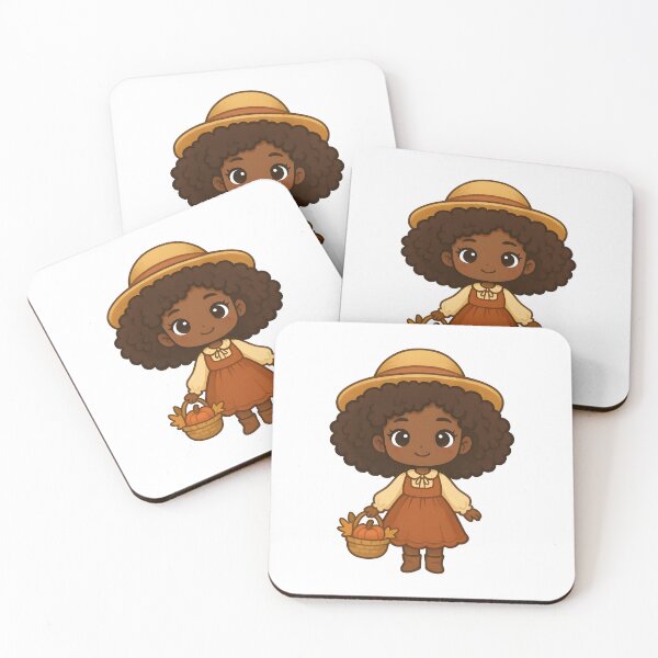 Item preview, Cottagecore Chibi Kawaii Black Girl with Straw Hat and Pumpkin Basket | Cute Autumn Illustration designed and sold by OsasChild.