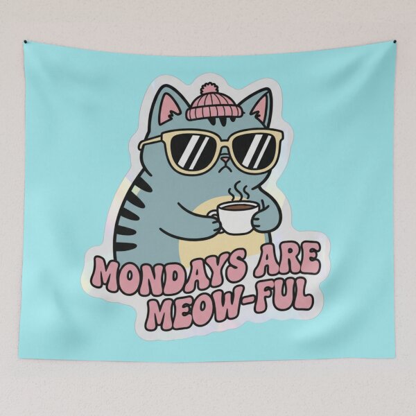 Item preview, Mondays Are Meow-ful Meme Cat designed and sold by MattBStickers.