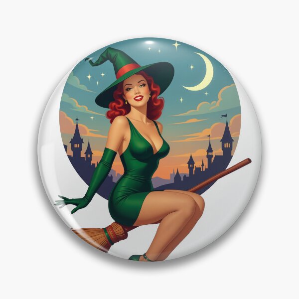 Item preview, Vintage Halloween Witch Pin-Up – 1940s Retro Artwork designed and sold by Lightning-Lace.