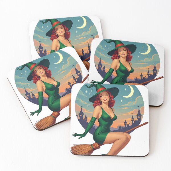 Item preview, Vintage Halloween Witch Pin-Up – 1940s Retro Artwork designed and sold by Lightning-Lace.