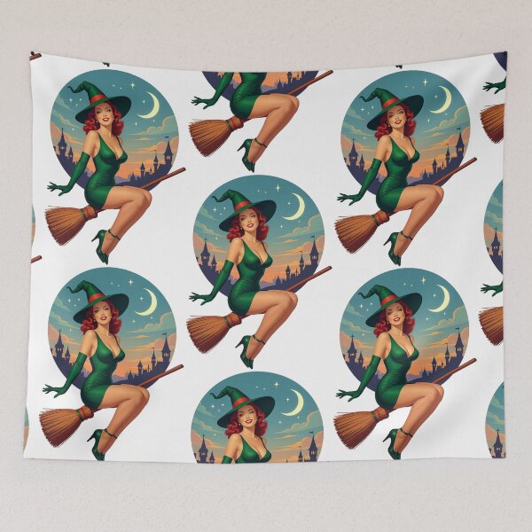 Item preview, Vintage Halloween Witch Pin-Up – 1940s Retro Artwork designed and sold by Lightning-Lace.