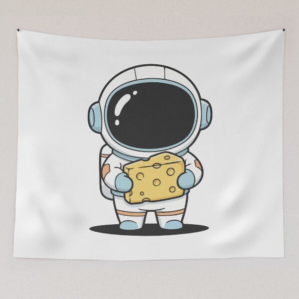 Item preview, Cute Astronaut Holding Cheese | Whimsical Space Cartoon Art designed and sold by pictranoosa.