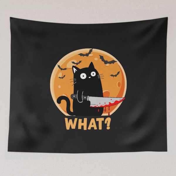 Item preview, Cat What? Black Cat With Knife Halloween Full Moon  designed and sold by alenaz.