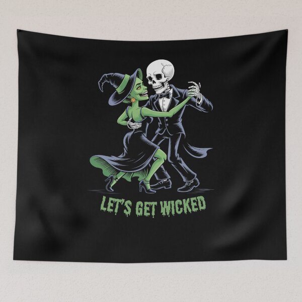 Item preview, Let’s Get Wicked – Skeleton & Witch Tango Halloween designed and sold by Snark Town Tees.
