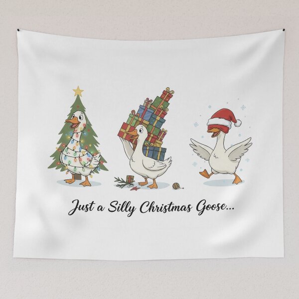 Item preview, Funny Christmas goose illustration | cute holiday goose with gifts, lights, and santa hat | silly festive design designed and sold by moonmuffin7.