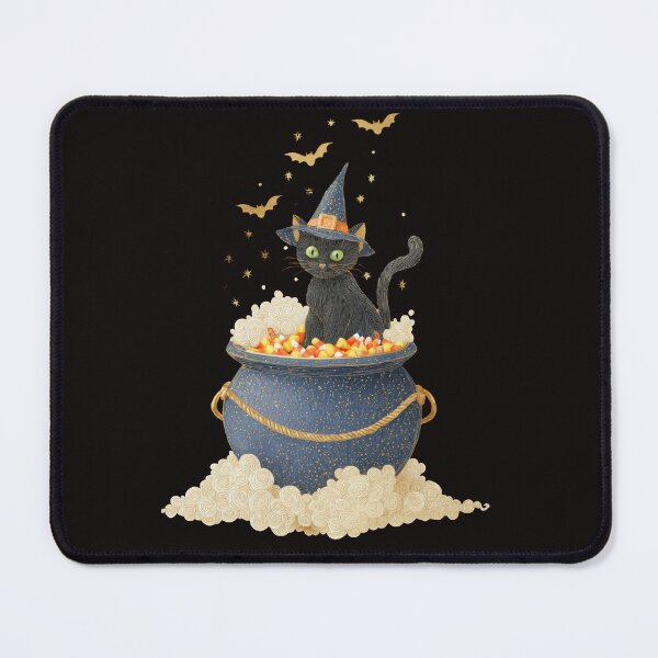 Item preview, Vintage Halloween Black Cat — Witch Hat & Candy Cauldron designed and sold by VikArt7.