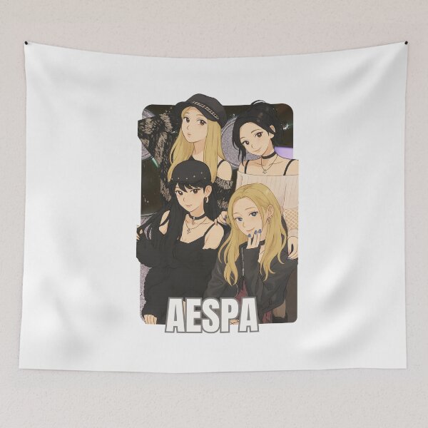 Item preview, Aespa Name Cartoon Illustration Group Members Kpop Collage Design designed and sold by HELL0WBELLO.