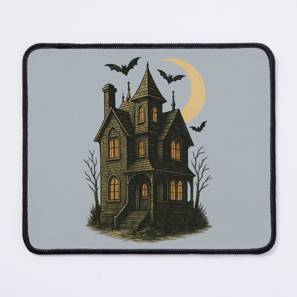 Item preview, Haunted House Under Crescent Moon Vintage Gothic Bats Night Scene designed and sold by FreshVibe Prints.