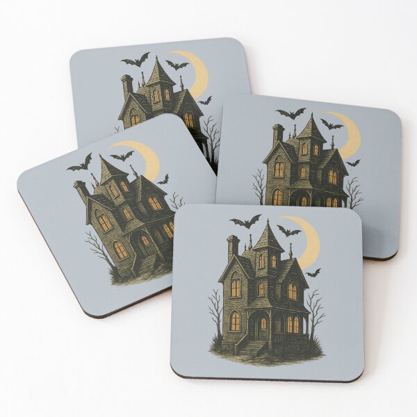 Item preview, Haunted House Under Crescent Moon Vintage Gothic Bats Night Scene designed and sold by FreshVibe Prints.