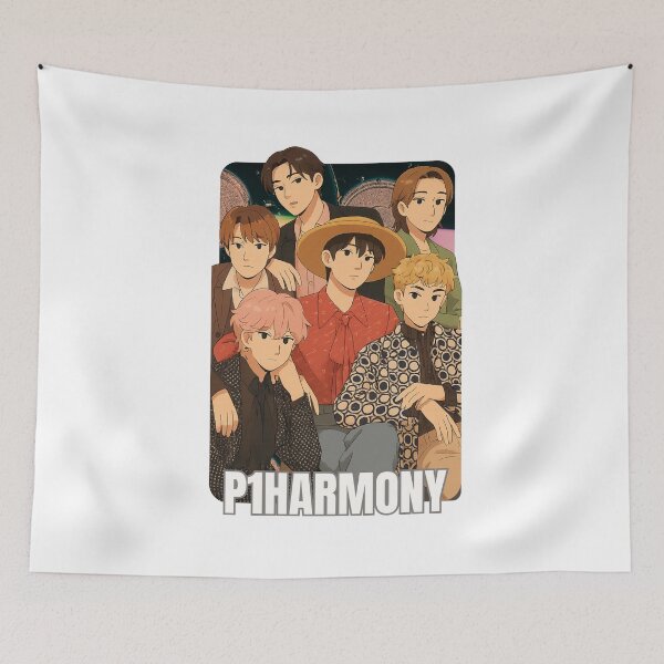 Item preview, P1Harmony Name Cartoon Illustration Group Members Kpop Collage Design designed and sold by HELL0WBELLO.