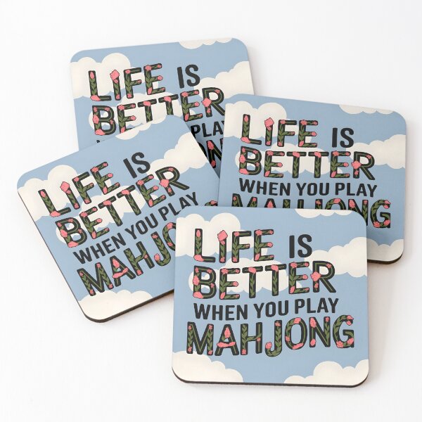 Item preview, Life Is Better When You Play Mahjong – Floral Lettering on Blue Sky Design designed and sold by EmeraldeaArt.