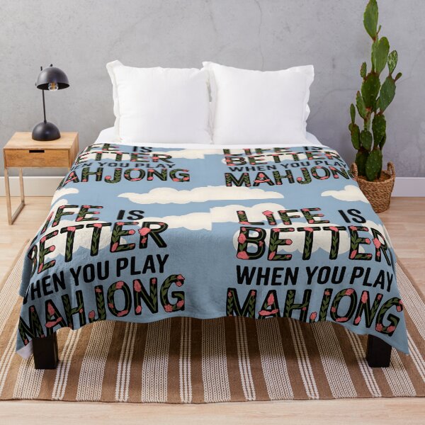 Item preview, Life Is Better When You Play Mahjong – Floral Lettering on Blue Sky Design designed and sold by EmeraldeaArt.
