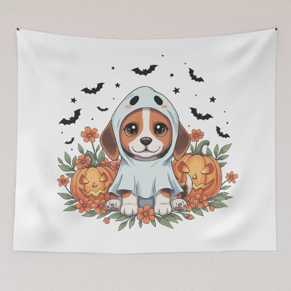 Artikelvorschau, Beagle-Welpengeist – Süßes Halloween-Hundekostüm entworfen und verkauft von The Real Life Symphony.